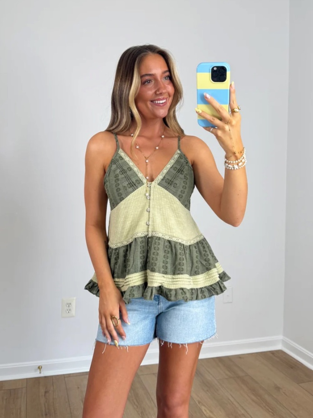 POL Green Patchwork Tank Top